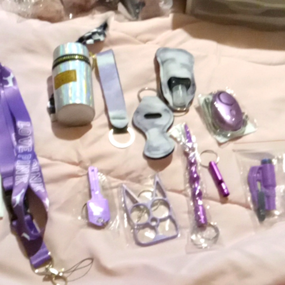Purple safety defense keychain set